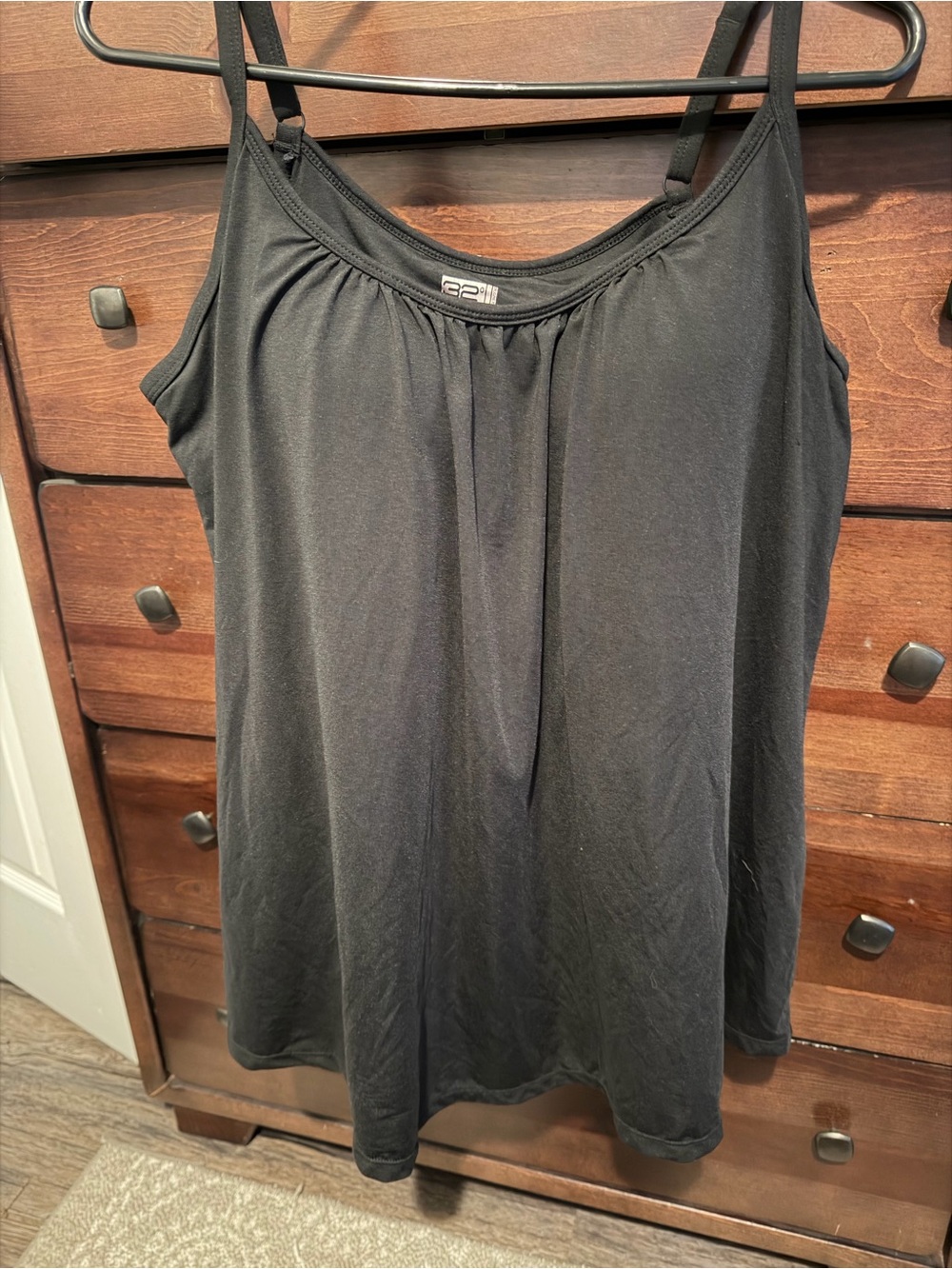 Black Women's Sleeveless Flowy Tank Top with built in bra - Classic Scoop Neck